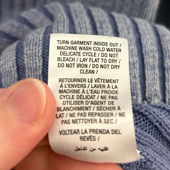 Blue Ribbed Long Sleeve, Wide-Neck Shirt, Sz L - Picture 7 of 7